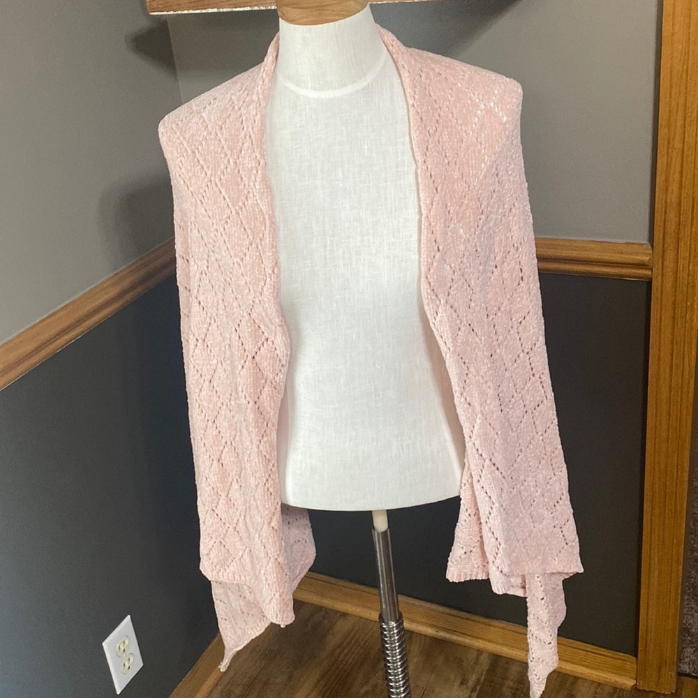 Emaline rose pink waterfall cardigan sweater size Large